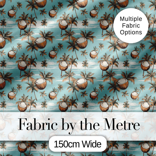Coastal Coconut Palm Trees on Aqua Ocean Background Tropical Pattern Digital Print Fabric by the Metre UK Sewing Quilting Textile