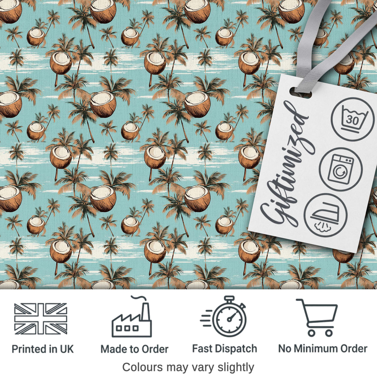 Coastal Coconut Palm Trees on Aqua Ocean Background Tropical Pattern Digital Print Fabric by the Metre UK Sewing Quilting Textile