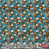 Painterly Coconut Cluster with Palm Leaves on Deep Blue Textured Background  Digital Print Fabric by the Metre UK Sewing Quilting Textile