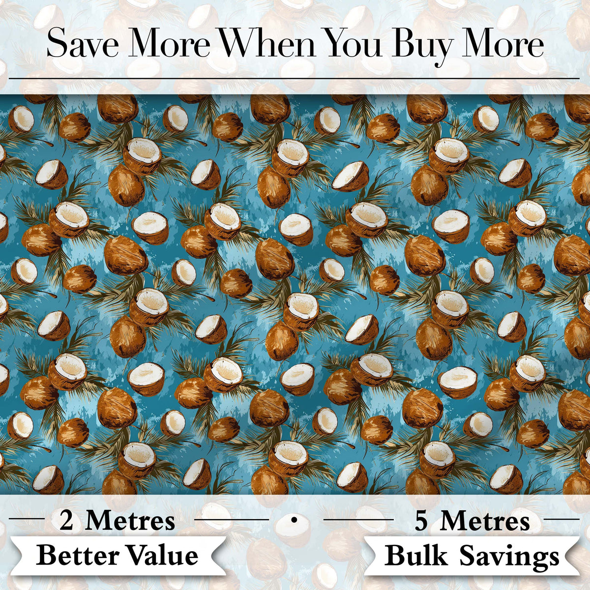 Painterly Coconut Cluster with Palm Leaves on Deep Blue Textured Background  Digital Print Fabric by the Metre UK Sewing Quilting Textile