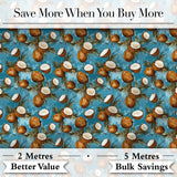 Painterly Coconut Cluster with Palm Leaves on Deep Blue Textured Background  Digital Print Fabric by the Metre UK Sewing Quilting Textile