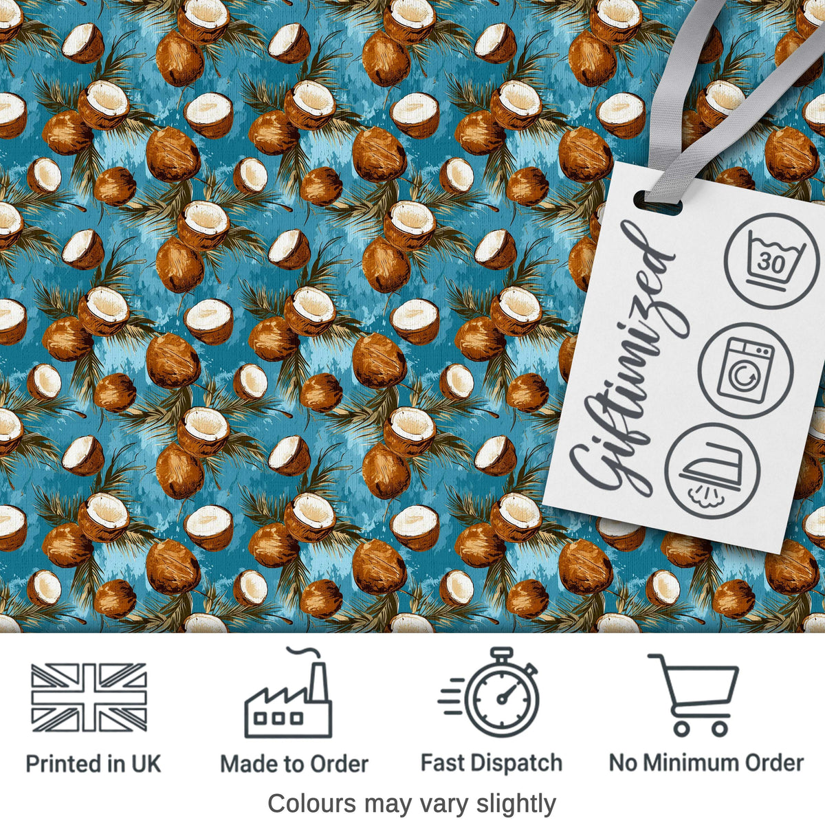 Painterly Coconut Cluster with Palm Leaves on Deep Blue Textured Background  Digital Print Fabric by the Metre UK Sewing Quilting Textile