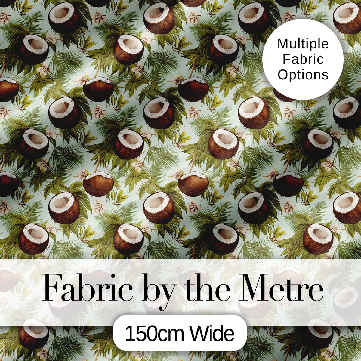 Fresh Coconut and Tropical Leaves with Flowers on Light Green Background  Digital Print Fabric by the Metre UK Sewing Quilting Textile
