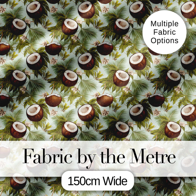 Fresh Coconut and Tropical Leaves with Flowers on Light Green Background  Digital Print Fabric by the Metre UK Sewing Quilting Textile
