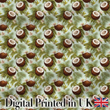 Fresh Coconut and Tropical Leaves with Flowers on Light Green Background  Digital Print Fabric by the Metre UK Sewing Quilting Textile