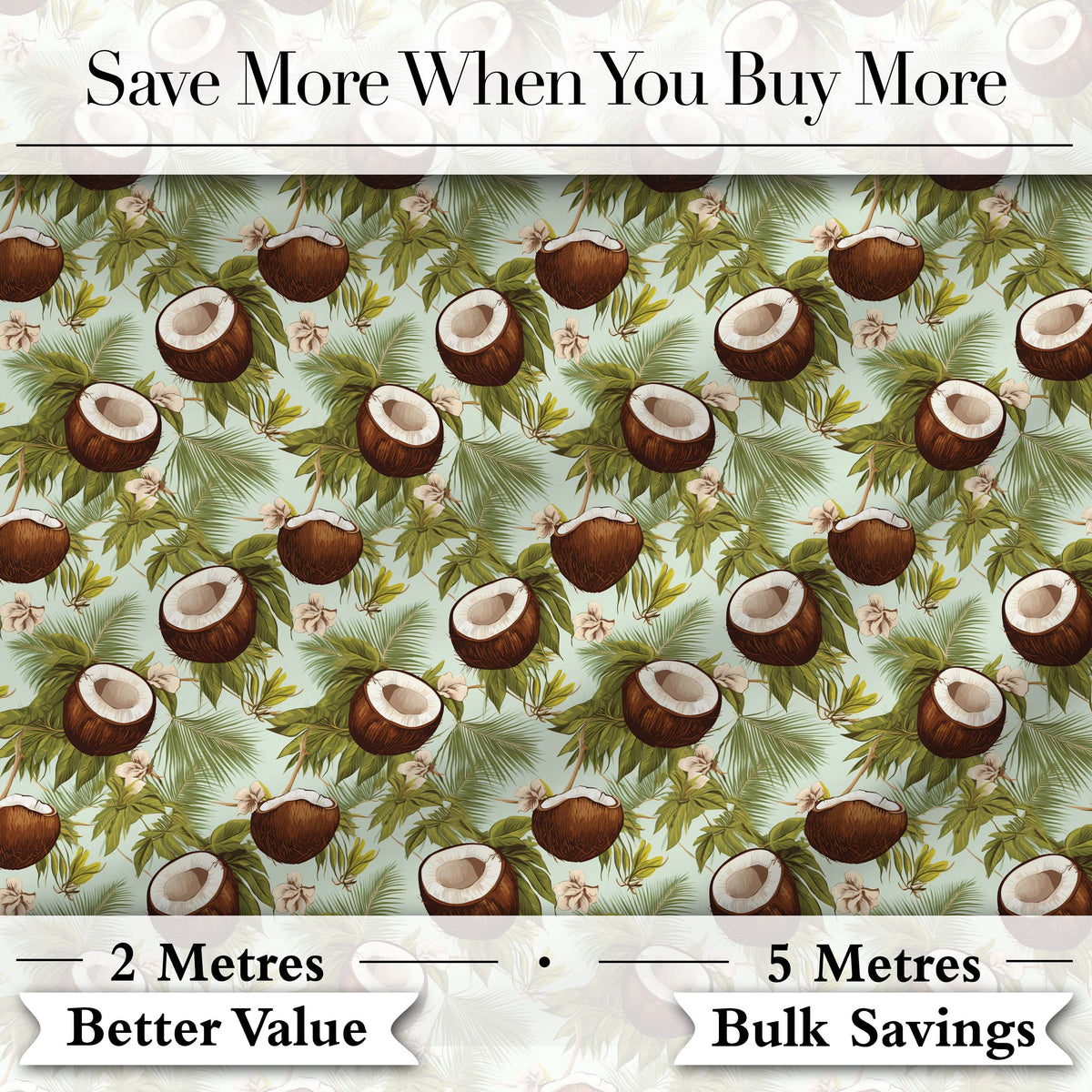 Fresh Coconut and Tropical Leaves with Flowers on Light Green Background  Digital Print Fabric by the Metre UK Sewing Quilting Textile