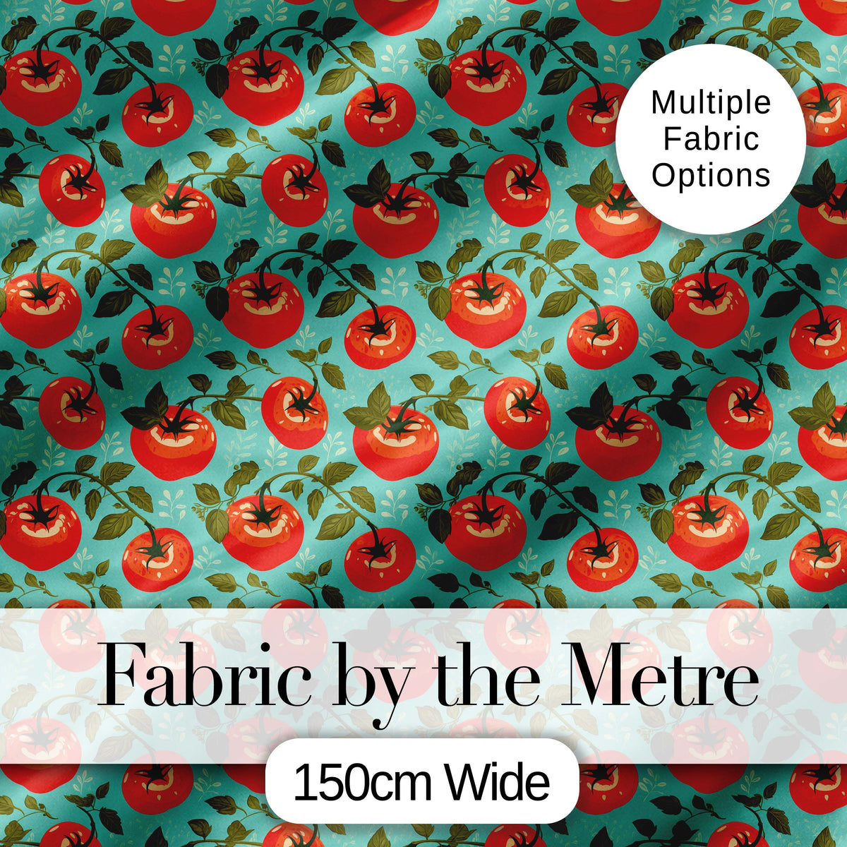 Bright Tomato Vine Pattern on Aqua Background Fresh Garden Produce Design Digital Print Fabric by the Metre UK Sewing Quilting Textile
