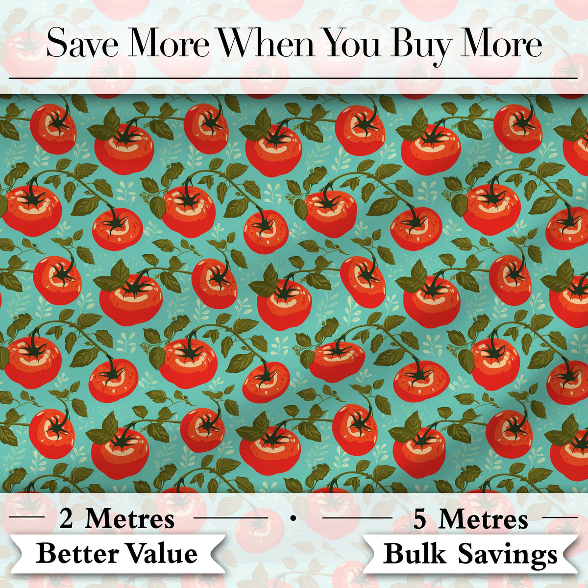 Bright Tomato Vine Pattern on Aqua Background Fresh Garden Produce Design Digital Print Fabric by the Metre UK Sewing Quilting Textile