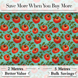 Bright Tomato Vine Pattern on Aqua Background Fresh Garden Produce Design Digital Print Fabric by the Metre UK Sewing Quilting Textile