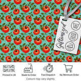 Bright Tomato Vine Pattern on Aqua Background Fresh Garden Produce Design Digital Print Fabric by the Metre UK Sewing Quilting Textile