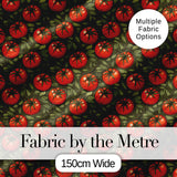 Realistic Red Tomatoes with Leaves on Dark Green Background Pattern Digital Print Fabric by the Metre UK Sewing Quilting Textile