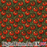 Realistic Red Tomatoes with Leaves on Dark Green Background Pattern Digital Print Fabric by the Metre UK Sewing Quilting Textile