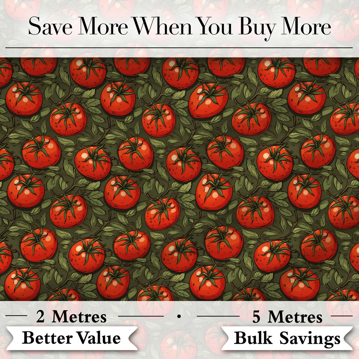Realistic Red Tomatoes with Leaves on Dark Green Background Pattern Digital Print Fabric by the Metre UK Sewing Quilting Textile