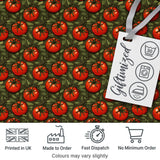 Realistic Red Tomatoes with Leaves on Dark Green Background Pattern Digital Print Fabric by the Metre UK Sewing Quilting Textile