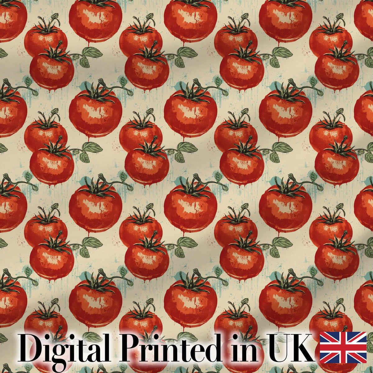 Juicy Red Tomatoes with Vintage Drip Effect on Neutral Background Pattern Digital Print Fabric by the Metre UK Sewing Quilting Textile