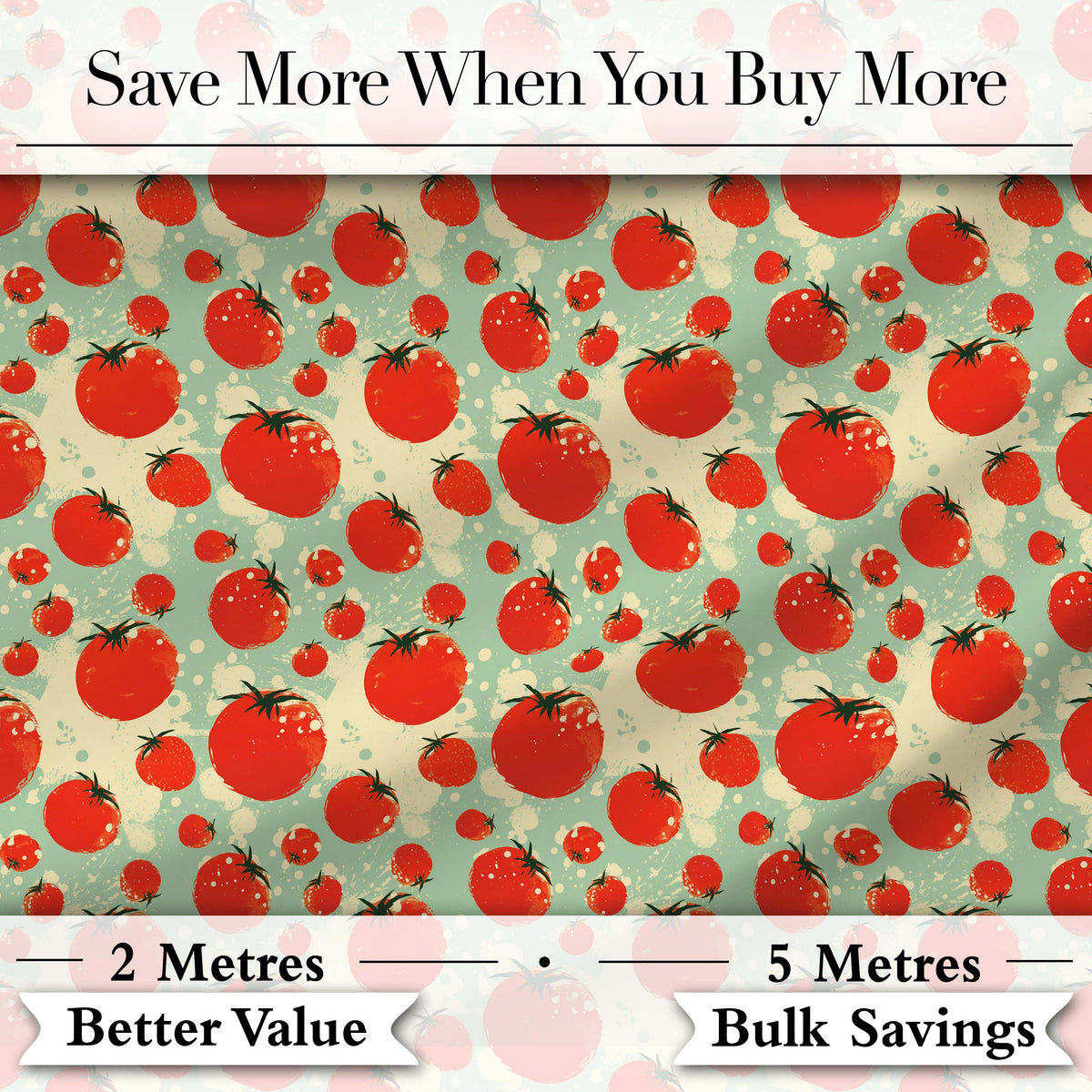 Playful Red Tomatoes Splash Pattern on Light Blue Background Digital Print Fabric by the Metre UK Sewing Quilting Textile