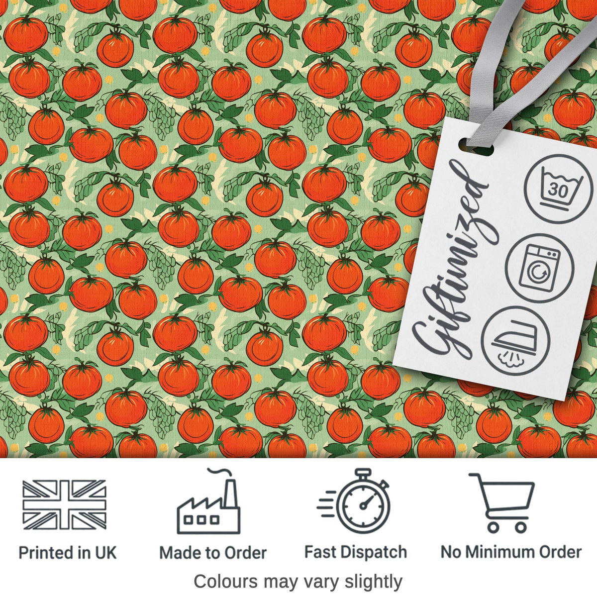 Cute Small Tomatoes and Leaves on Soft Green Background Seamless Pattern Digital Print Fabric by the Metre UK Sewing Quilting Textile