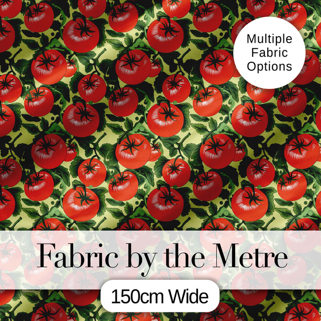 Glossy Red Tomato Clusters with Deep Green Leaves Seamless Pattern Digital Print Fabric by the Metre UK Sewing Quilting Textile