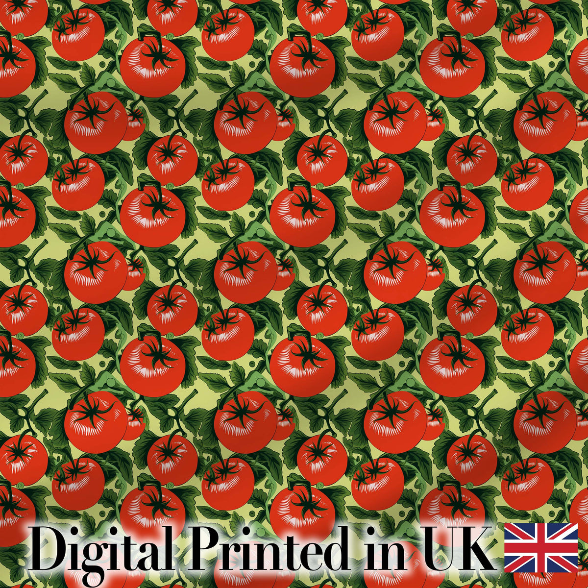 Glossy Red Tomato Clusters with Deep Green Leaves Seamless Pattern Digital Print Fabric by the Metre UK Sewing Quilting Textile