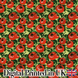 Glossy Red Tomato Clusters with Deep Green Leaves Seamless Pattern Digital Print Fabric by the Metre UK Sewing Quilting Textile