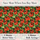 Glossy Red Tomato Clusters with Deep Green Leaves Seamless Pattern Digital Print Fabric by the Metre UK Sewing Quilting Textile