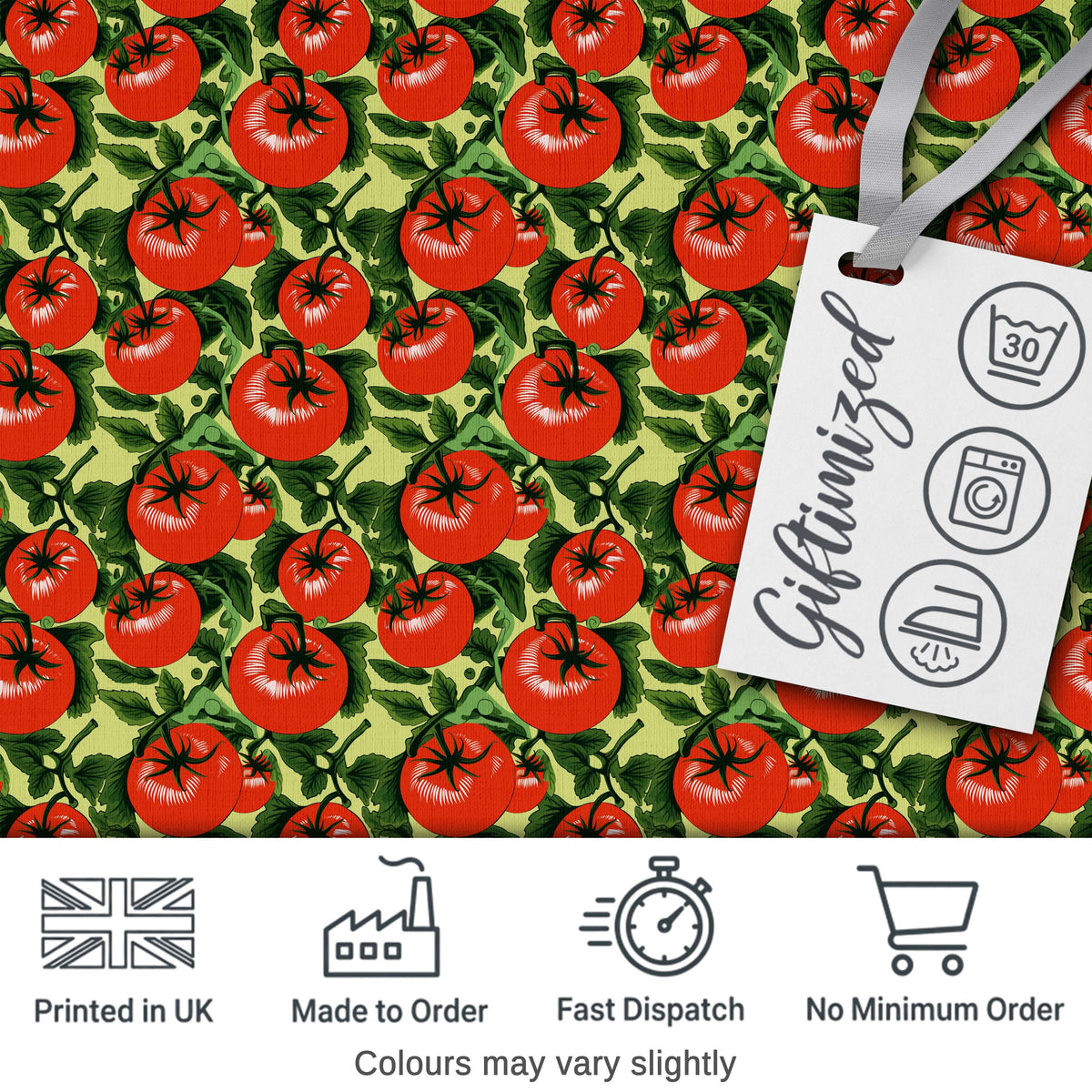 Glossy Red Tomato Clusters with Deep Green Leaves Seamless Pattern Digital Print Fabric by the Metre UK Sewing Quilting Textile