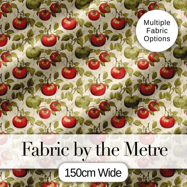 Heirloom Red and Green Tomatoes Botanical Garden Seamless Pattern Digital Print Fabric by the Metre UK Sewing Quilting Textile