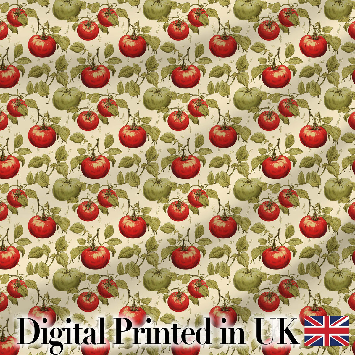 Heirloom Red and Green Tomatoes Botanical Garden Seamless Pattern Digital Print Fabric by the Metre UK Sewing Quilting Textile