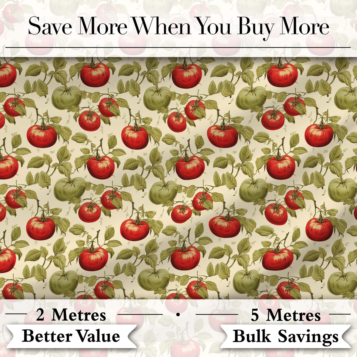 Heirloom Red and Green Tomatoes Botanical Garden Seamless Pattern Digital Print Fabric by the Metre UK Sewing Quilting Textile