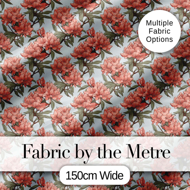 Coral Branch Floral on Soft Blue Background Seamless Pattern Digital Print Fabric by the Metre UK Sewing Quilting Textile