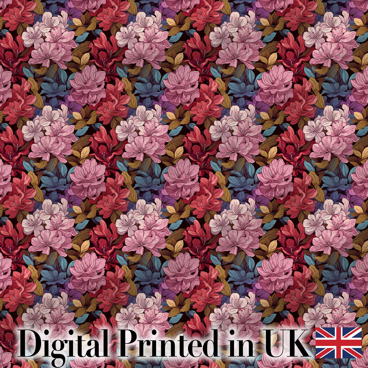 Rich Multicolour Floral Garden on Dark Background Seamless Pattern Digital Print Fabric by the Metre UK Sewing Quilting Textile
