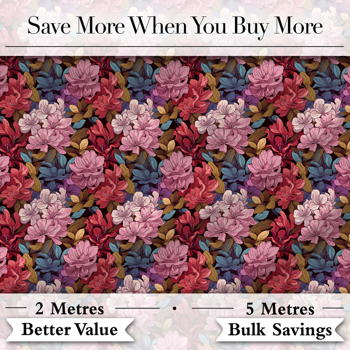 Rich Multicolour Floral Garden on Dark Background Seamless Pattern Digital Print Fabric by the Metre UK Sewing Quilting Textile