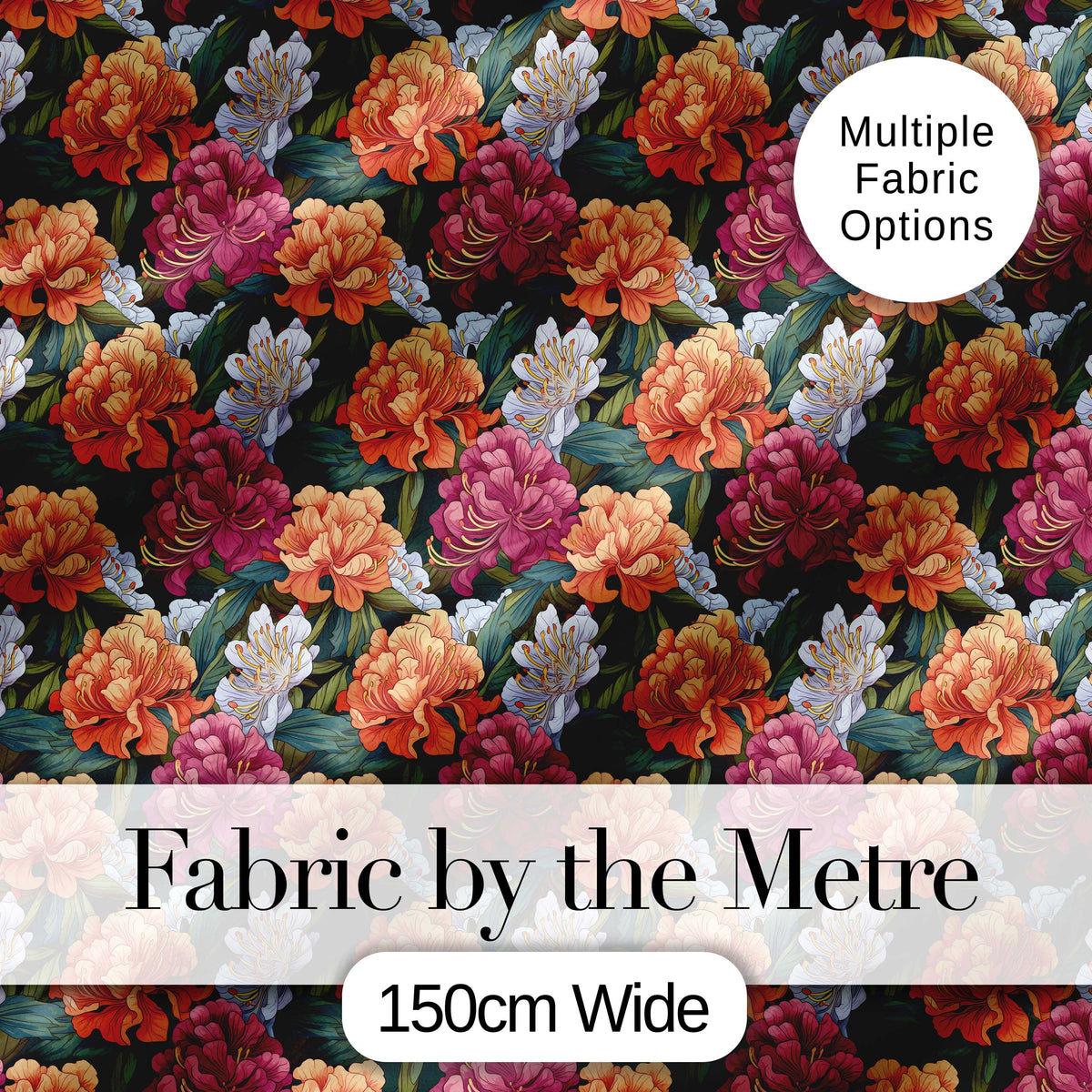 Orange Purple and White Floral Botanical Seamless Pattern Digital Print Fabric by the Metre UK Sewing Quilting Textile