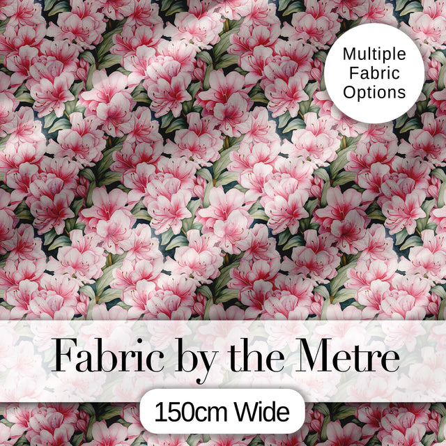 Soft Pink Azalea Flowers Dense Botanical Seamless Pattern Digital Print Fabric by the Metre UK Sewing Quilting Textile