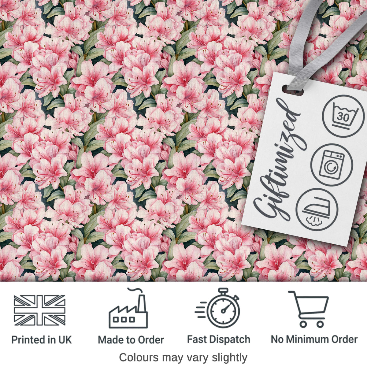 Soft Pink Azalea Flowers Dense Botanical Seamless Pattern Digital Print Fabric by the Metre UK Sewing Quilting Textile