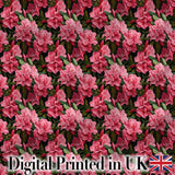 Vibrant Pink Rhododendron Flowers Dark Background Seamless Pattern Digital Print Fabric by the Metre UK Sewing Quilting Textile