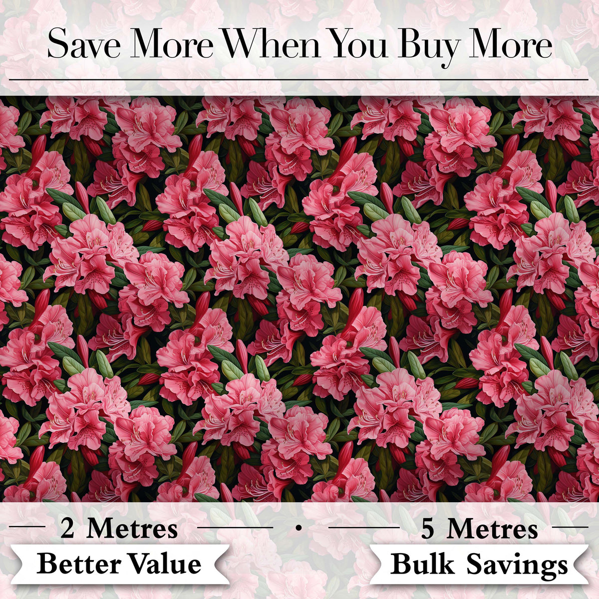 Vibrant Pink Rhododendron Flowers Dark Background Seamless Pattern Digital Print Fabric by the Metre UK Sewing Quilting Textile