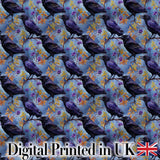 Purple Black Raven Bird with Autumn Leaves Seamless Pattern Digital Print Fabric by the Metre UK Sewing Quilting Textile