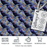 Purple Black Raven Bird with Autumn Leaves Seamless Pattern Digital Print Fabric by the Metre UK Sewing Quilting Textile