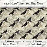 Black Crow Birds on Branch Minimal Seamless Pattern Digital Print Fabric by the Metre UK Sewing Quilting Textile