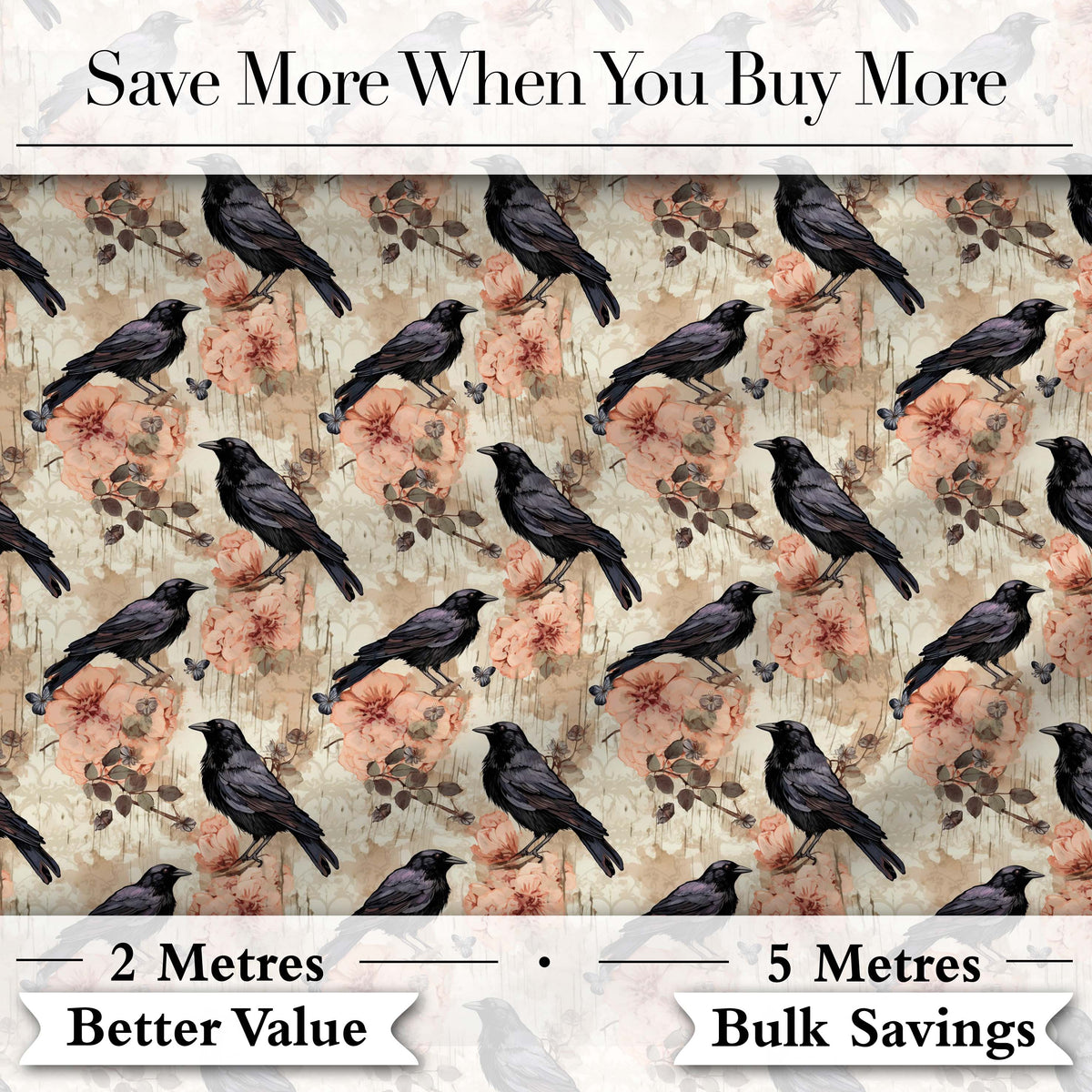 Crow Birds with Grunge Orange Background Seamless Pattern Digital Print Fabric by the Metre UK Sewing Quilting Textile