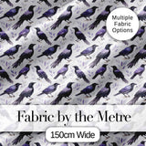 Purple Black Raven Birds Minimal Botanical Seamless Pattern Digital Print Fabric by the Metre UK Sewing Quilting Textile