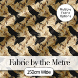 Gothic Raven Seamless Pattern on Beige Vintage Floral Background Digital Print Fabric by the Metre UK Sewing Quilting Textile
