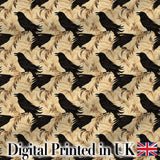 Gothic Raven Seamless Pattern on Beige Vintage Floral Background Digital Print Fabric by the Metre UK Sewing Quilting Textile