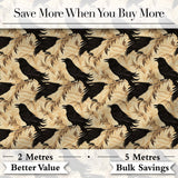 Gothic Raven Seamless Pattern on Beige Vintage Floral Background Digital Print Fabric by the Metre UK Sewing Quilting Textile
