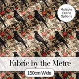 Black Crow and Rose Vintage Botanical Seamless Pattern Digital Print Fabric by the Metre UK Sewing Quilting Textile