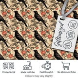Black Crow and Rose Vintage Botanical Seamless Pattern Digital Print Fabric by the Metre UK Sewing Quilting Textile