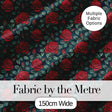 Elegant Red Rose Seamless Floral Pattern on Dark Teal Background Digital Print Fabric by the Metre UK Sewing Quilting Textile