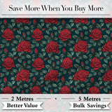 Elegant Red Rose Seamless Floral Pattern on Dark Teal Background Digital Print Fabric by the Metre UK Sewing Quilting Textile