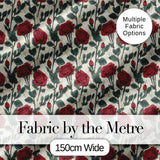 Natural Red Rose and Green Leaf Seamless Botanical Pattern Digital Print Fabric by the Metre UK Sewing Quilting Textile